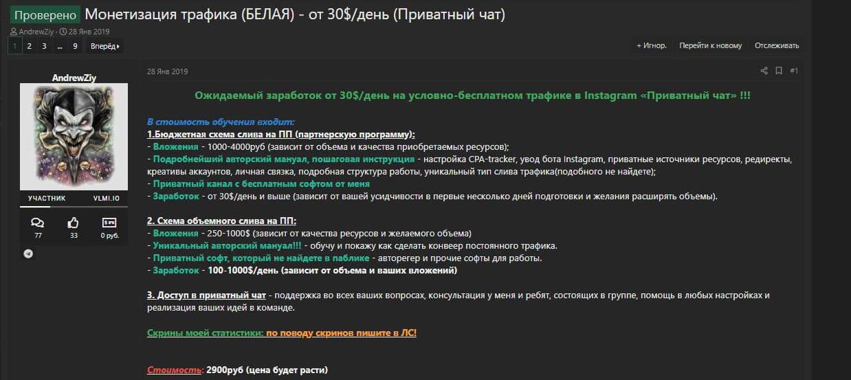 Монетизация трафика (белая) - от 30$ в день